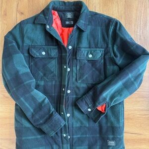 Volcom Men’s Green Plaid Shirt Jacket with Orange Lining
